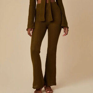 Savannah Morrow Hallie Knit Flare Pants Forest Green Small NWT Quiet Luxury